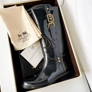 Coach - Black Patent Leather Riding Style Boots, Goldtone Hardware, Size: 9